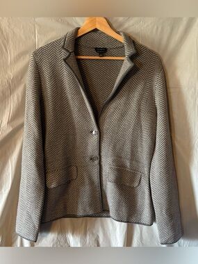 Talbots Merino Wool Sweater Jacket Womens Sz Small Gray Herringbone Office Work